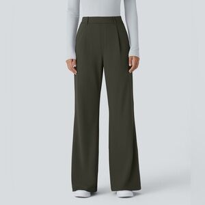 Halara Flex™ High Waisted Pocket Work Flare Pants Olive Green Medium Petite NWT